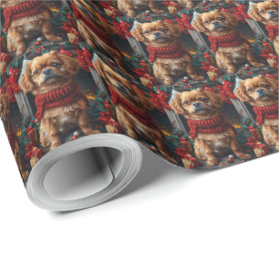 Pekingese-Hund mit Weihnachtsgeschenken Kamin Geschenkpapier