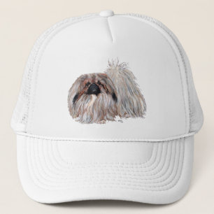 Pekingese Hund stehend Truckerkappe