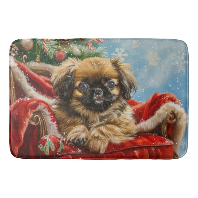 Pekingese Hund Weihnachten Badematte (Vorderseite)