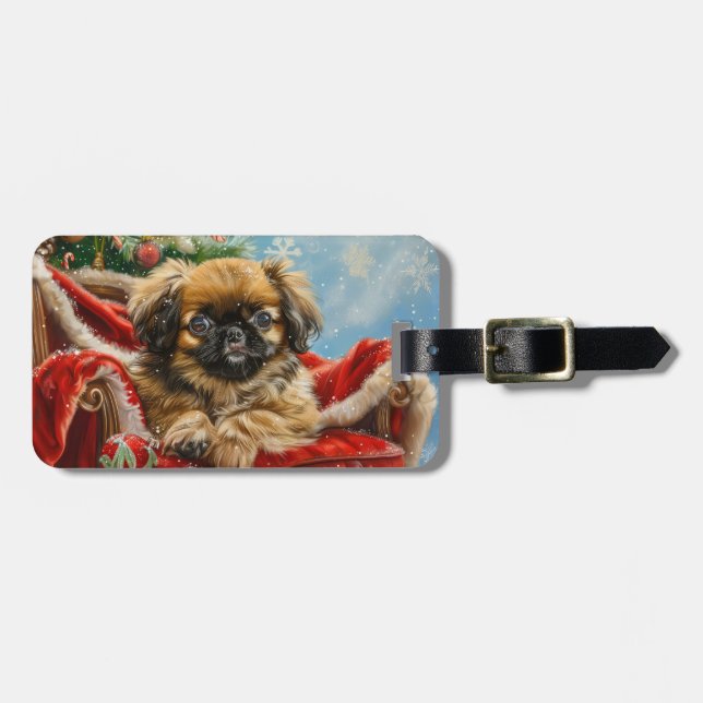 Pekingese Hund Weihnachten Gepäckanhänger (Vorderseite horizontal)