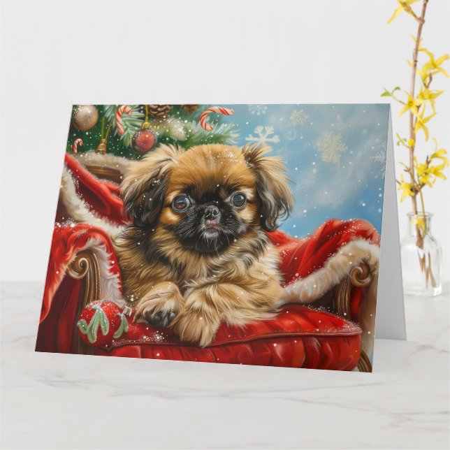 Pekingese Hund Weihnachten Karte (Gelbe Blume)