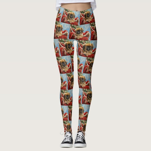 Pekingese Hund Weihnachten Leggings (Vorderseite)
