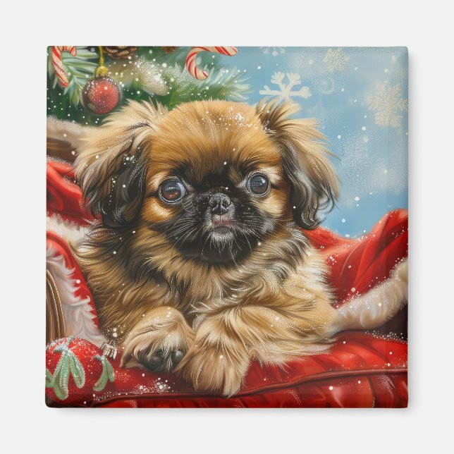 Pekingese Hund Weihnachten Magnet (Vorne)