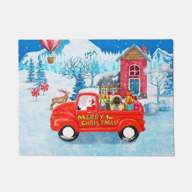 Pekingese Hund Weihnachtslieferung LKW Schnee Fußmatte (Vorderseite)