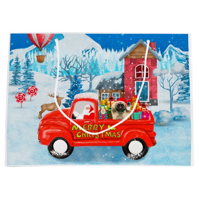Pekingese Hund Weihnachtslieferung LKW Schnee Große Geschenktüte (Vorderseite)