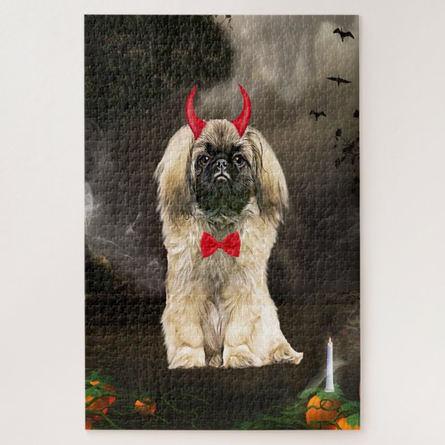 Pekingese Hund zu Halloween (Vertikal)
