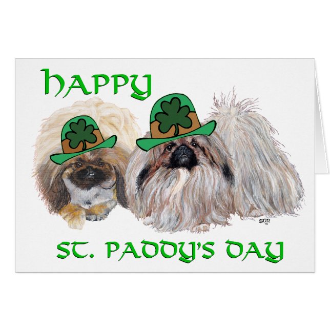 Pekingese Hunde feiern St. Patrick's Day (Vorderseite (Horizontal))
