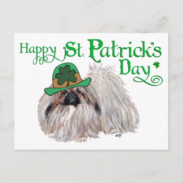Pekingese Hunde feiern St. Patrick's Day Postkarte (Vorderseite)