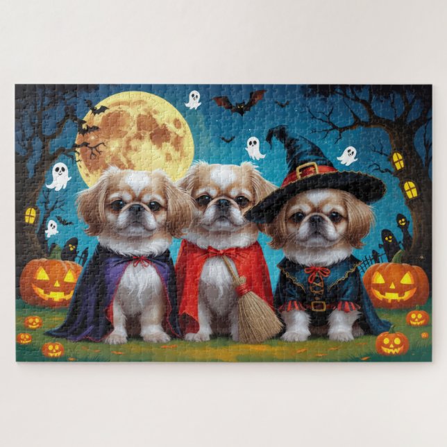 Pekingese Hunde Pumpkin Halloween Funny (Horizontal)