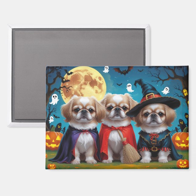 Pekingese Hunde Pumpkin Halloween Funny Magnet (Vorderseite/Rückseite)