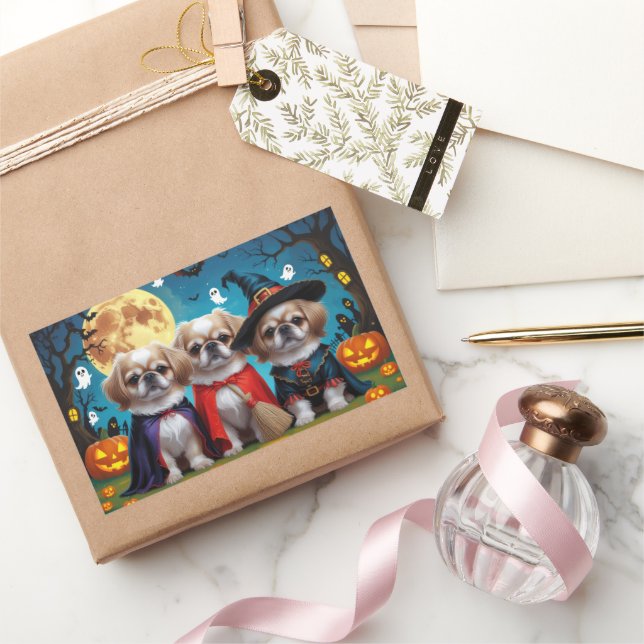 Pekingese Hunde Pumpkin Halloween Funny Rechteckiger Aufkleber (Schenken)