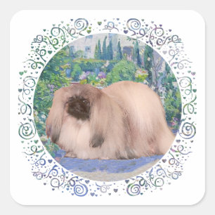 Pekingese im Blumengarten Quadratischer Aufkleber