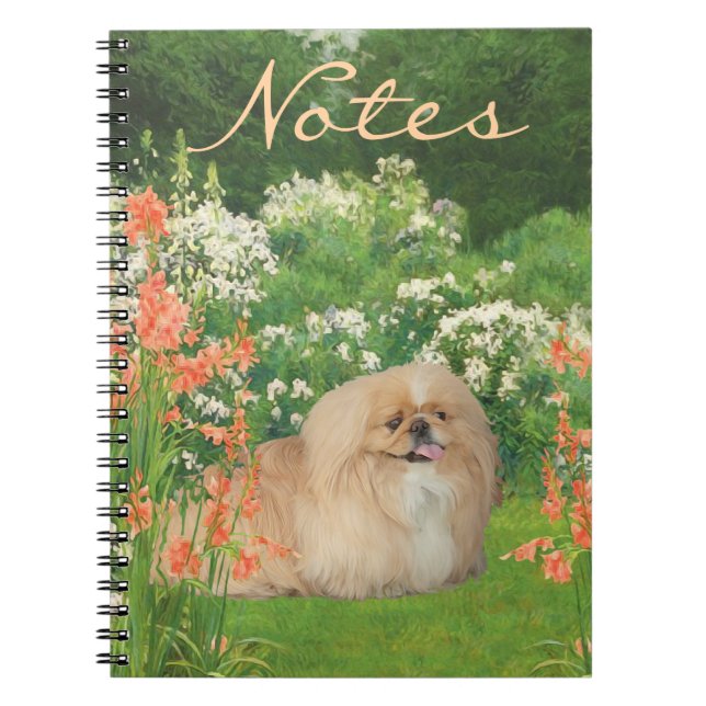 Pekingese im Garten Notizblock (Vorderseite)