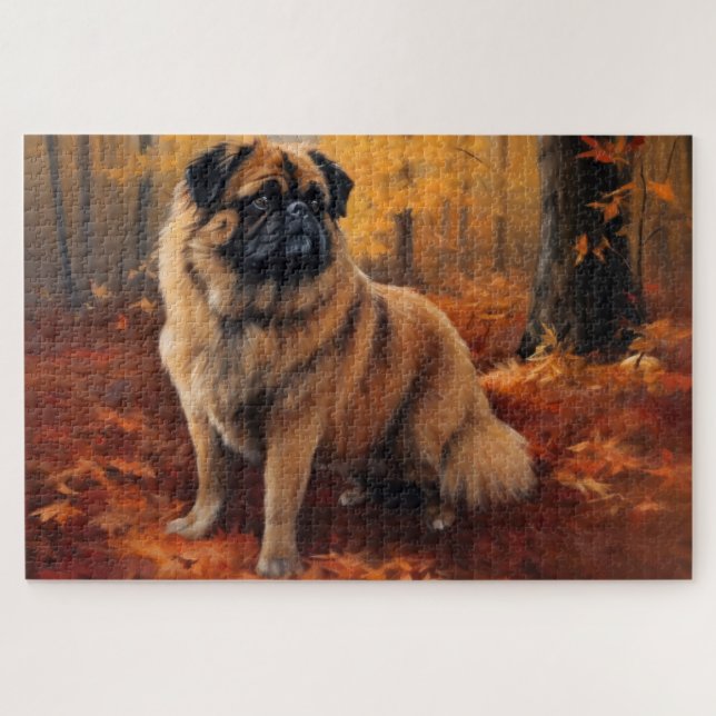 Pekingese im Herbst Leaves Fall Inspiriert (Horizontal)