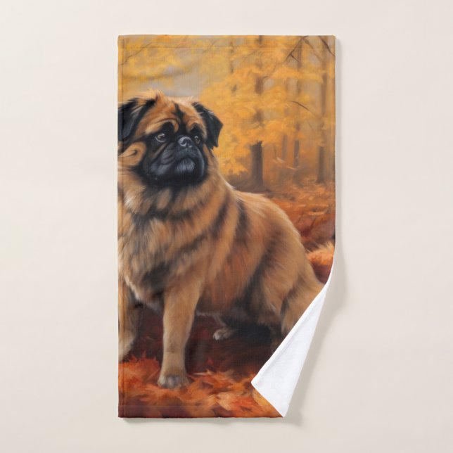 Pekingese im Herbst Leaves Fall Inspiriert Badhandtuch Set (Handtuch)