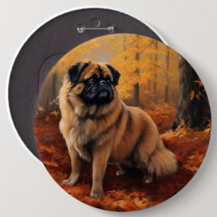 Pekingese im Herbst Leaves Fall Inspiriert Button