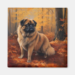 Pekingese im Herbst Leaves Fall Inspiriert Magnet