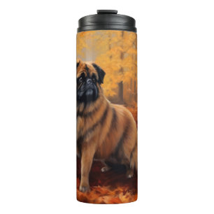 Pekingese im Herbst Leaves Fall Inspiriert Thermosbecher