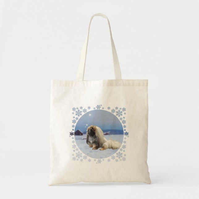 Pekingese im Winter Tragetasche (Vorne)