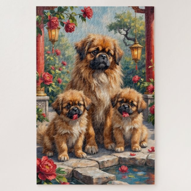 Pekingese Imperial Pfingstrosengarten Kunst (Vertikal)
