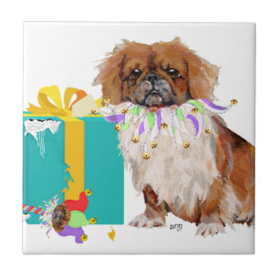 Pekingese in Feierlaune Fliese