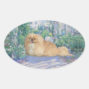 Pekingese in Lavendel Ovaler Aufkleber