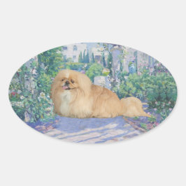 Pekingese in Lavender Ovaler Aufkleber
