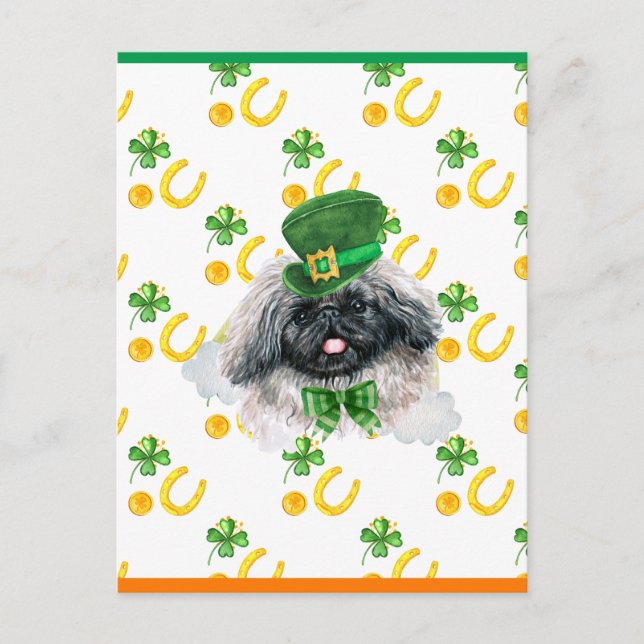 Pekingese Kleeblatt St. Patricks Day Feiertagspostkarte (Vorderseite)