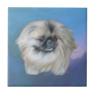 Pekingese-Lilie auf Blau Fliese