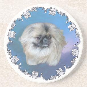 Pekingese Lilie auf Blau Sandstein Untersetzer