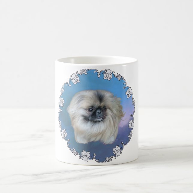 Pekingese Lily on Blue Kaffeetasse (Mittel)