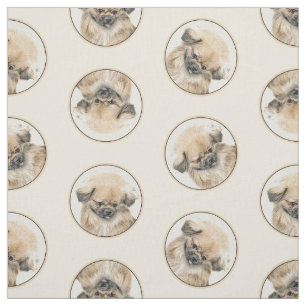 Pekingese Malerei Fawn Niedlich Original Haustier  Stoff