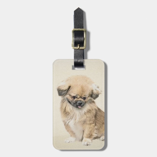 Pekingese Malerei - Niedliche Original Hunde Kunst Gepäckanhänger (Vorderseite vertikal)