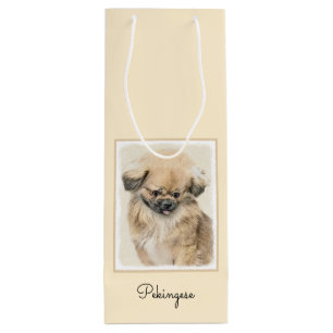 Pekingese Malerei - Niedliche Original Hunde Kunst Geschenktüte Für Weinflaschen