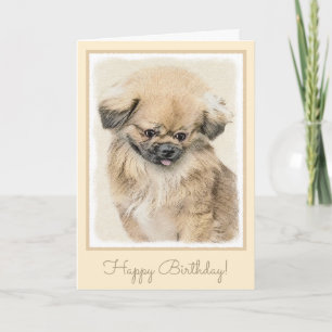 Pekingese Malerei - Niedliche Original Hunde Kunst Karte