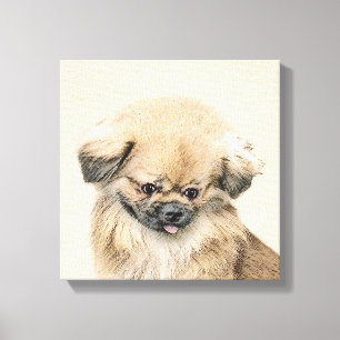 Pekingese Malerei - Niedliche Original Hunde Kunst Leinwanddruck
