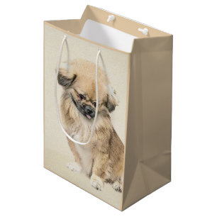 Pekingese Malerei - Niedliche Original Hunde Kunst Mittlere Geschenktüte