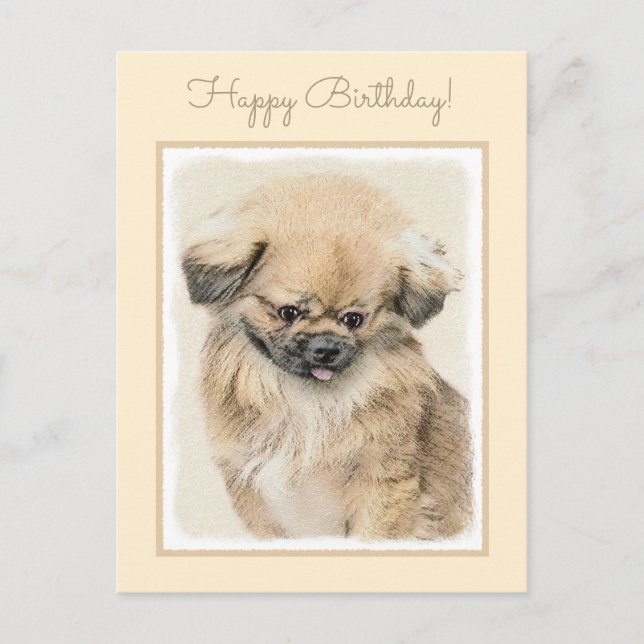 Pekingese Malerei - Niedliche Original Hunde Kunst Postkarte (Vorderseite)