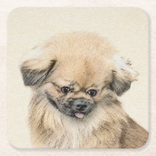 Pekingese Malerei - Niedliche Original Hunde Kunst Rechteckiger Pappuntersetzer