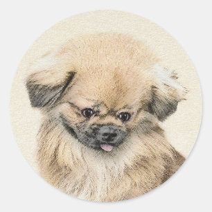 Pekingese Malerei - Niedliche Original Hunde Kunst Runder Aufkleber