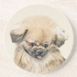 Pekingese Malerei - Niedliche Original Hunde Kunst Sandstein Untersetzer