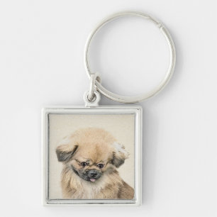 Pekingese Malerei - Niedliche Original Hunde Kunst Schlüsselanhänger
