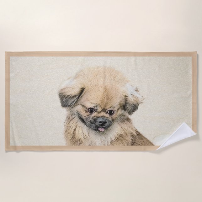 Pekingese Malerei - Niedliche Original Hunde Kunst Strandtuch (Vorderseite)