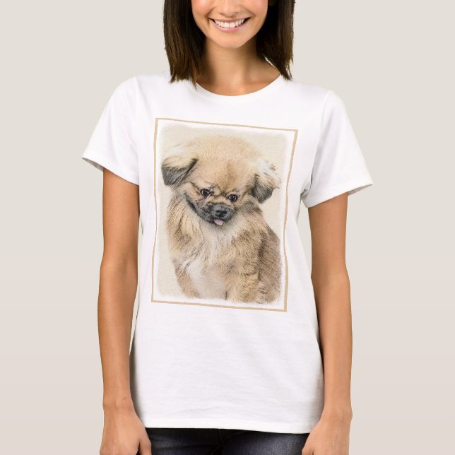 Pekingese Malerei - Niedliche Original Hunde Kunst T-Shirt (Vorderseite)