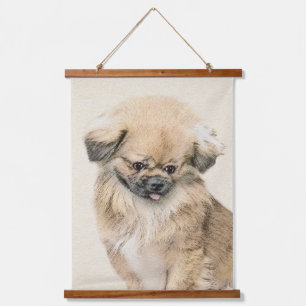 Pekingese Malerei - Niedliche Original Hunde Kunst Wandteppich Mit Holzrahmen
