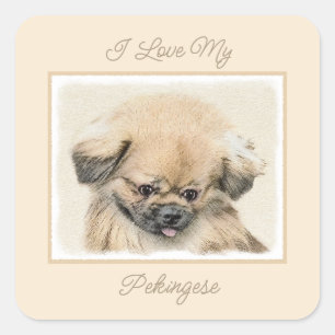 Pekingese Malerei - Niedliches Original Hunde Kuns Quadratischer Aufkleber