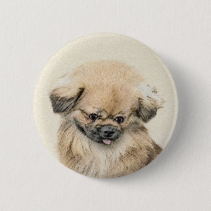 Pekingese Malerei - Süße Original-Hunde-Kunst Button