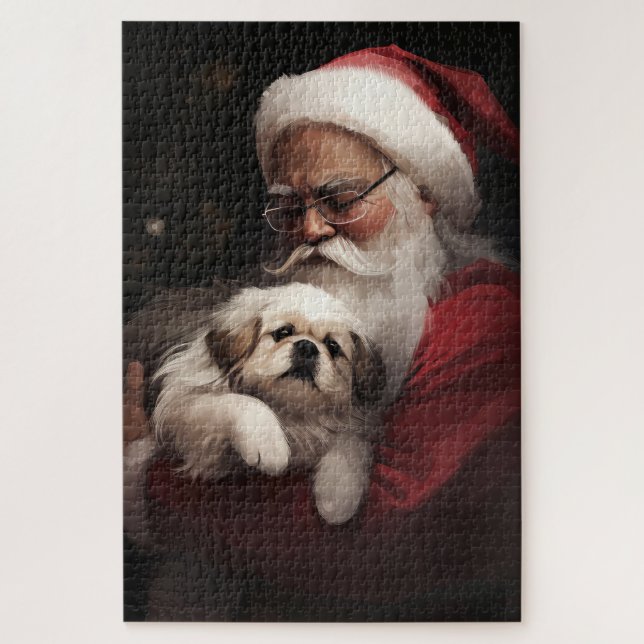 Pekingese mit dem Weihnachtsmann Weihnachten (Vertikal)
