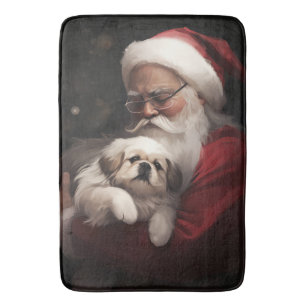Pekingese mit dem Weihnachtsmann Weihnachten Badematte