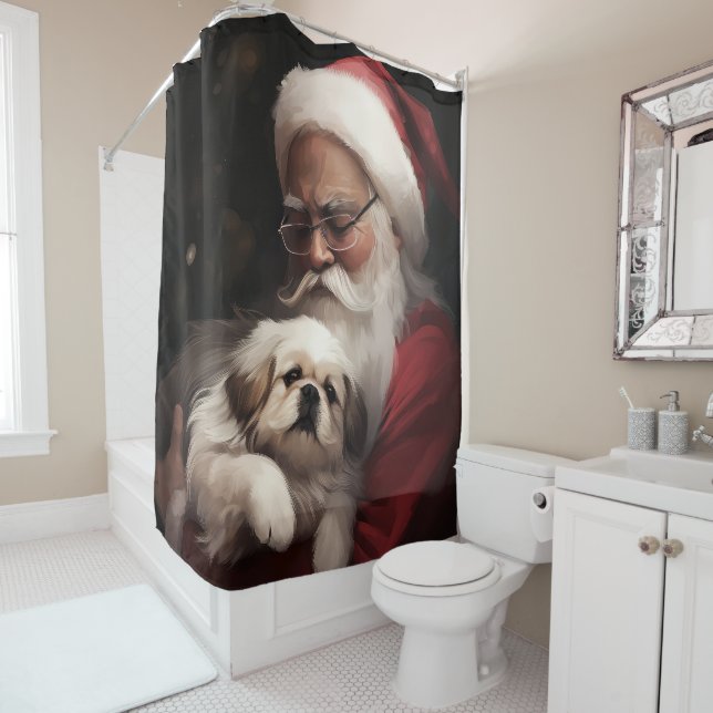 Pekingese mit dem Weihnachtsmann Weihnachten Duschvorhang (Beispiel)